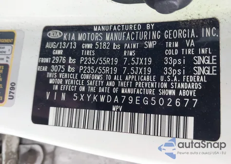 2014 Kia Sorento Limited V6 from USA, damaged, VIN 5XYKWDA79EG502677